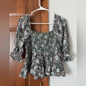 American Eagle Floral Smocked Top